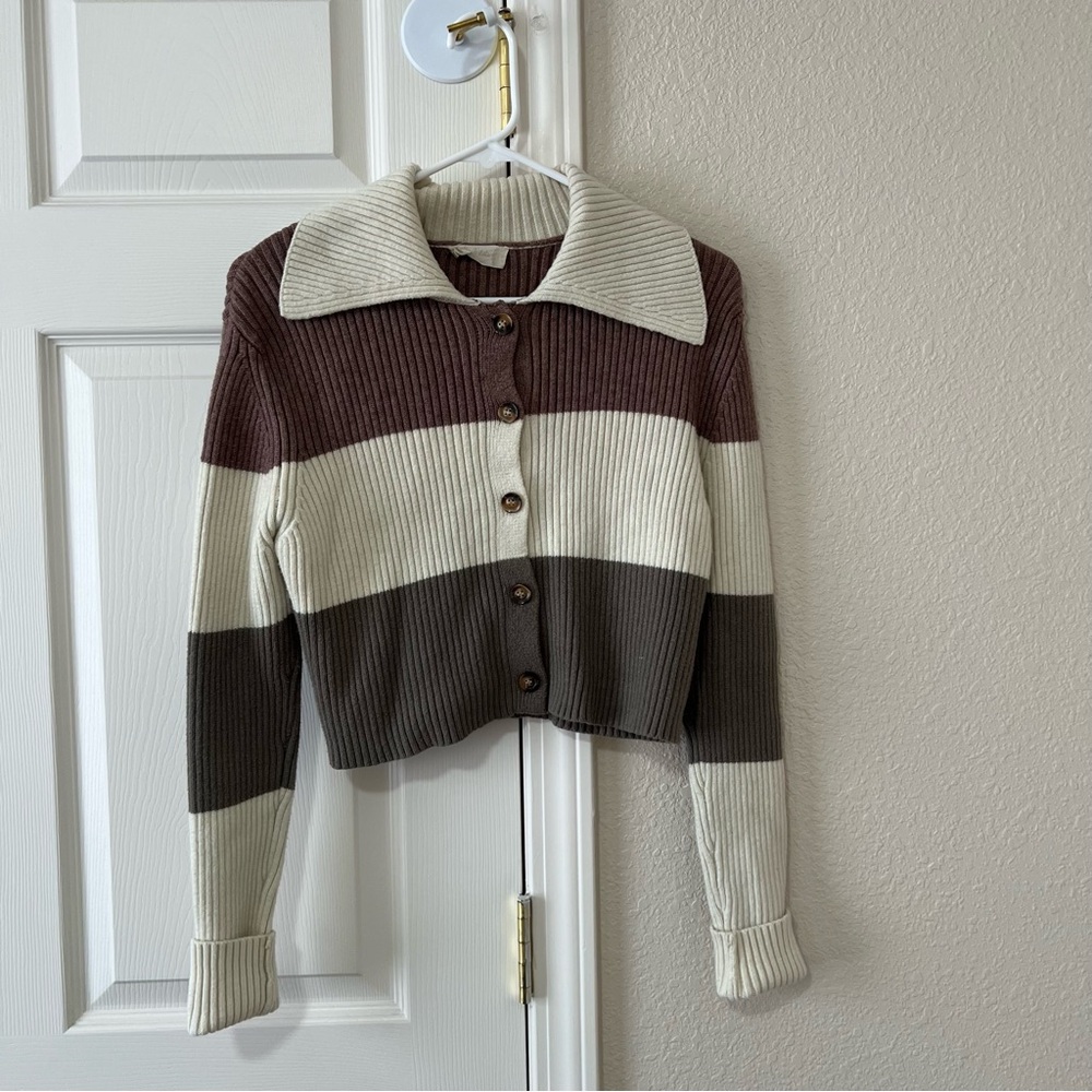 Altar’d State Ribbed Striped Color Block Cropped Sweater Size Medium